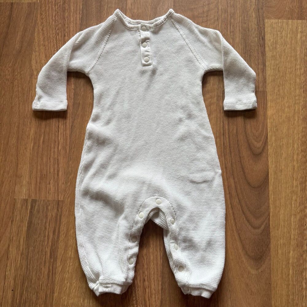 Barefoot Dreams MALIBU collection white waffle baby romper gender neutral